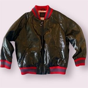 Glossy Black and Red Marc & Janie Patent Bomber Jacket. Size 8